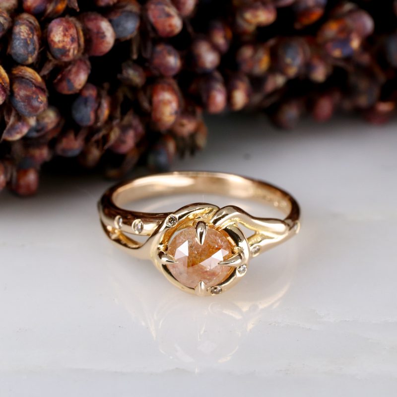 18ct rose gold and rose-cut cayenne diamond woodland ring