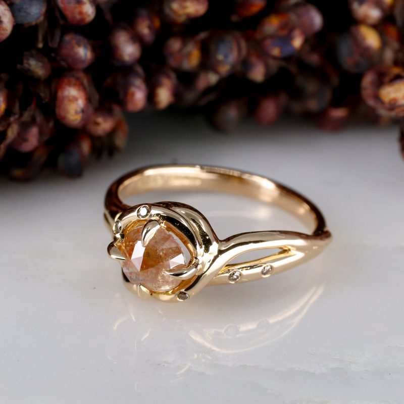 18ct rose gold and rose-cut cayenne diamond woodland ring
