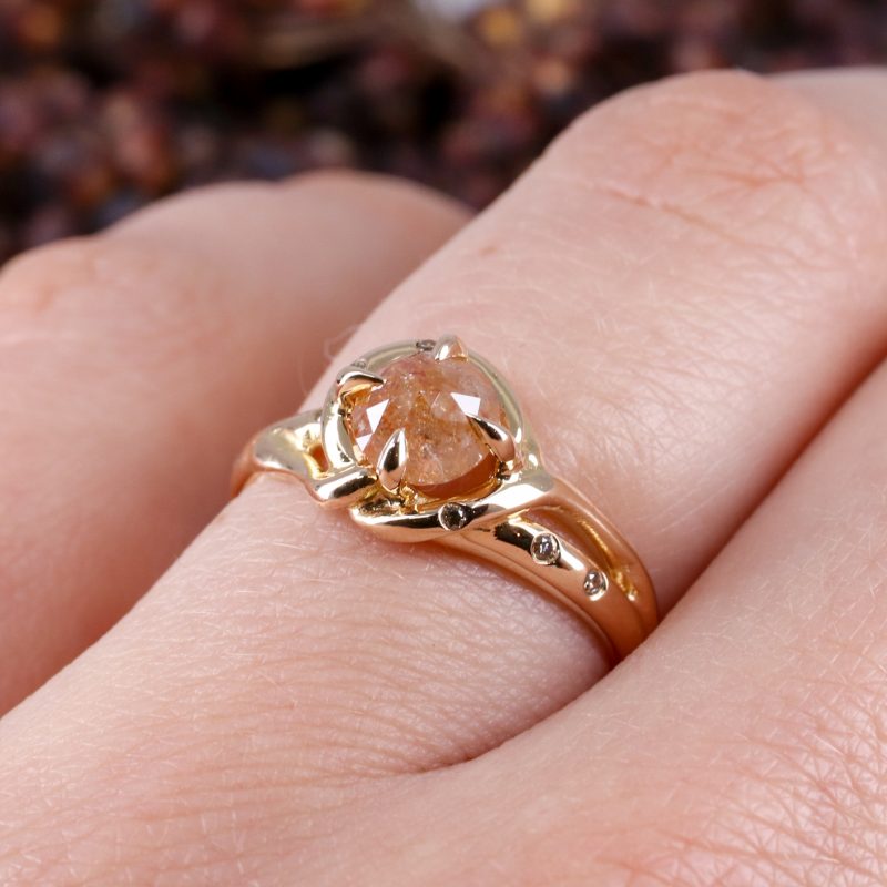 18ct rose gold and rose-cut cayenne diamond woodland ring