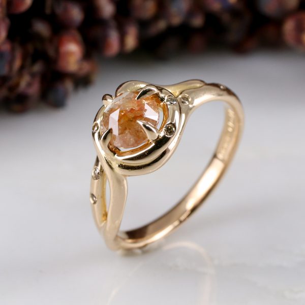 18ct rose gold and rose-cut cayenne diamond woodland ring