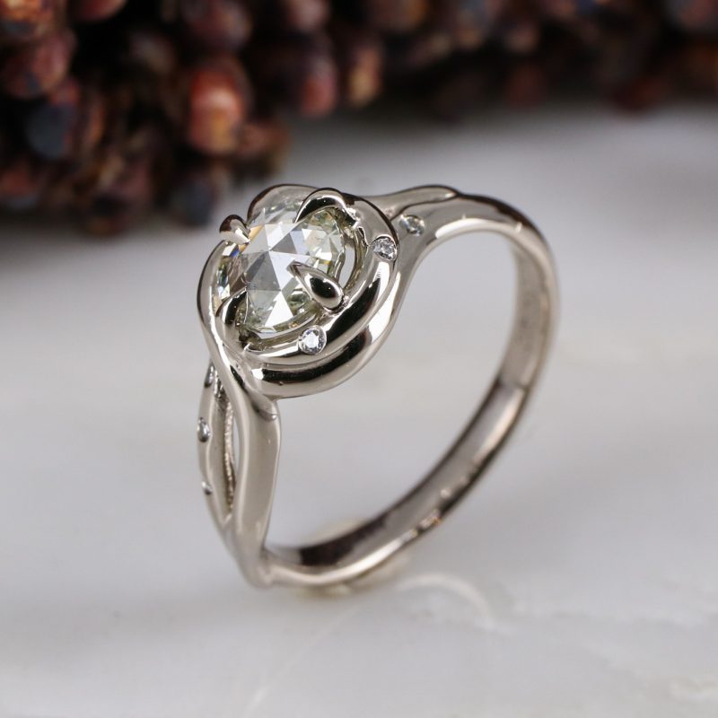 18ct white gold white rose-cut diamond woodland ring