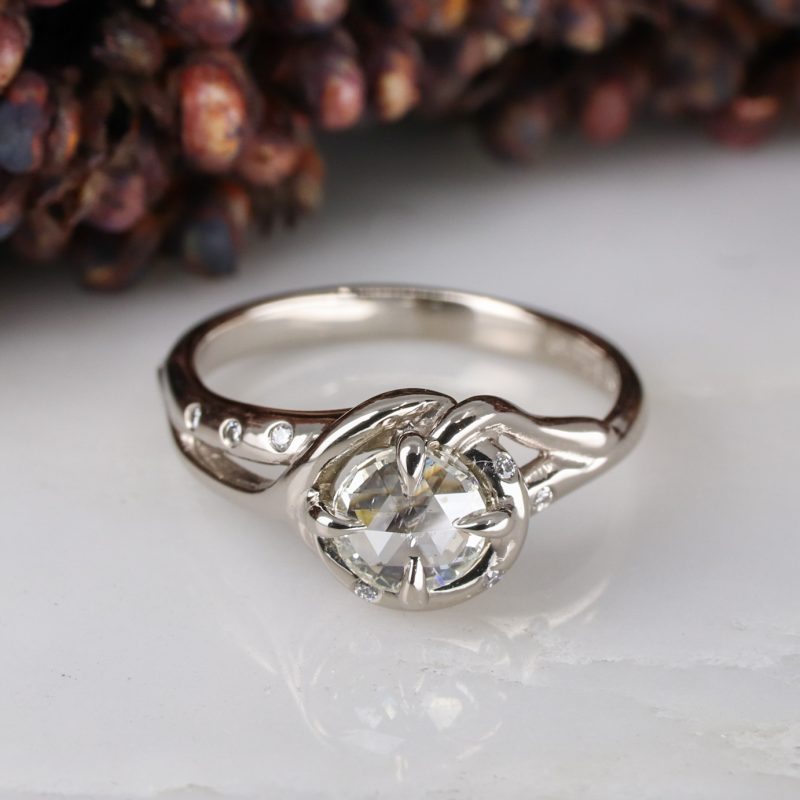 18ct white gold white rose-cut diamond woodland ring