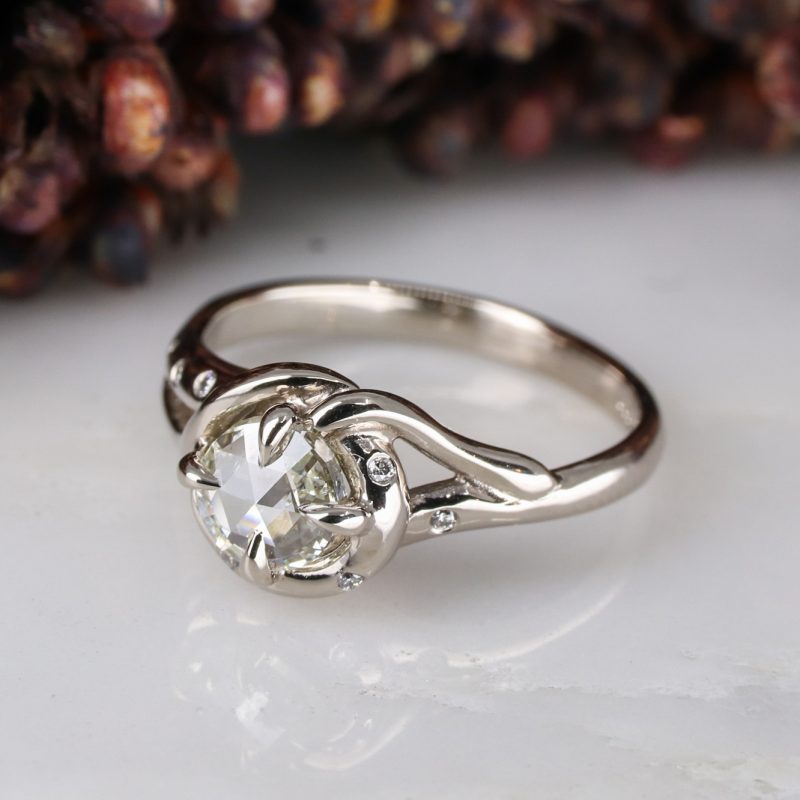 18ct white gold white rose-cut diamond woodland ring