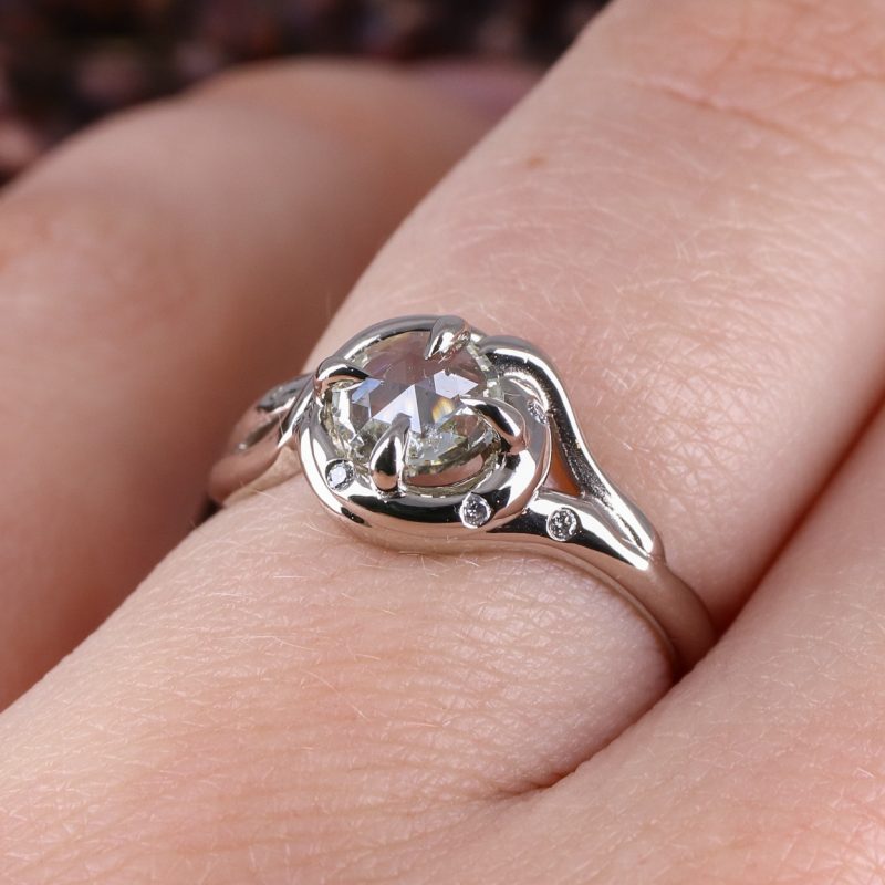 18ct white gold white rose-cut diamond woodland ring
