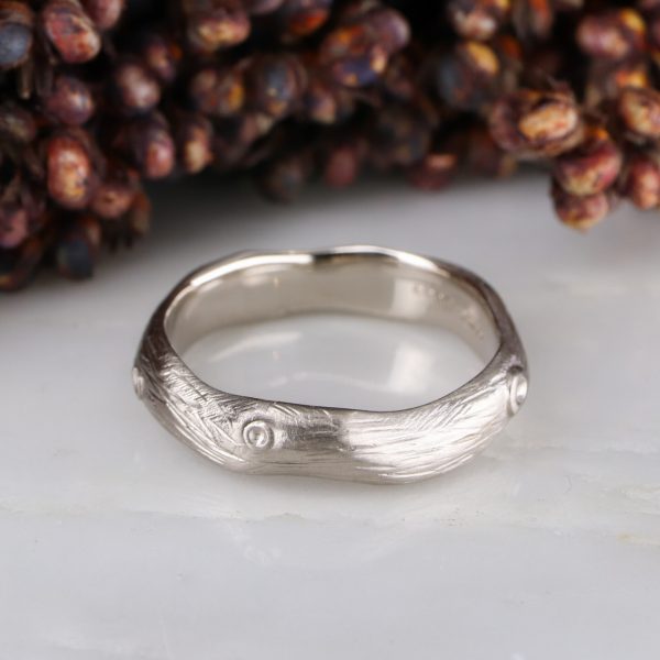 18ct white gold wide woodland wedding ring