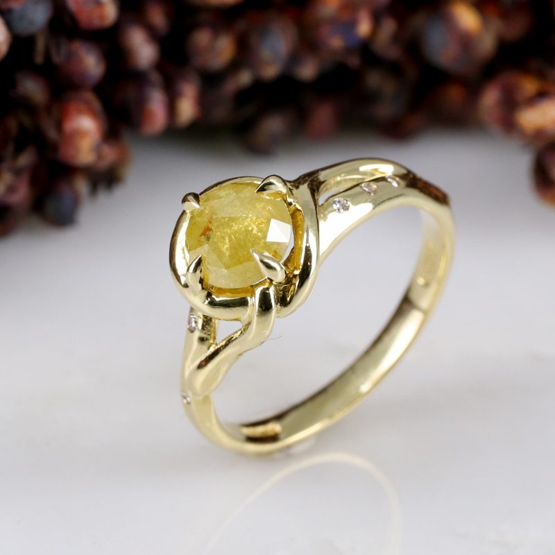 18ct yellow gold and 1ct yellow rose-cut diamond woodland ring