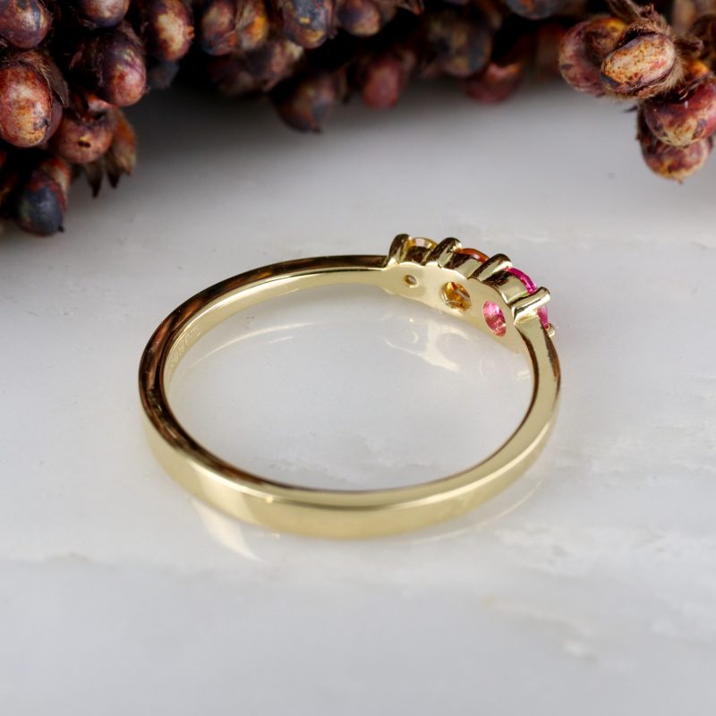 18ct fairtrade yellow gold triple sunset sapphire ring