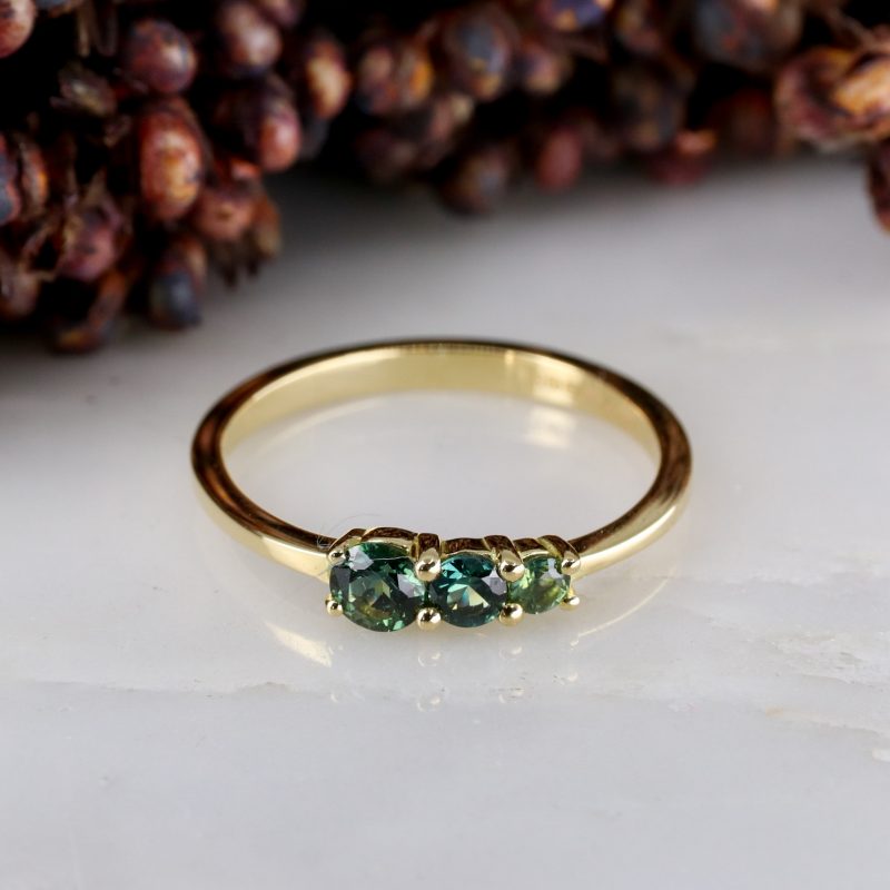 18ct fairtrade yellow gold triple green sapphire ring