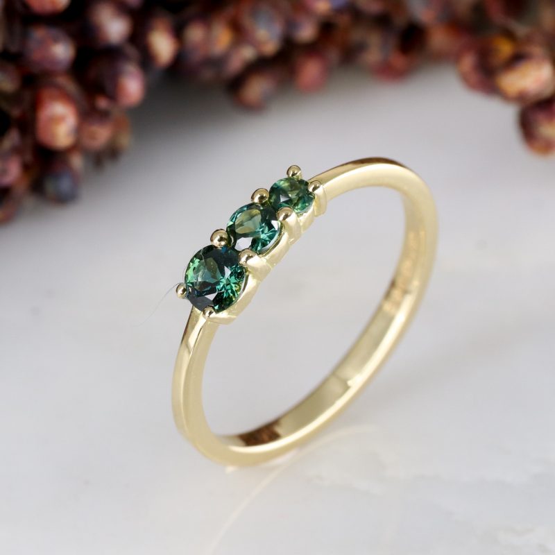 18ct fairtrade yellow gold triple green sapphire ring