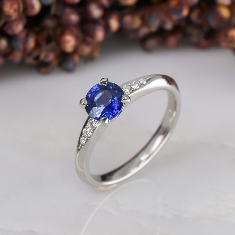 Platinum 1ct blue sapphire coco solitaire ring