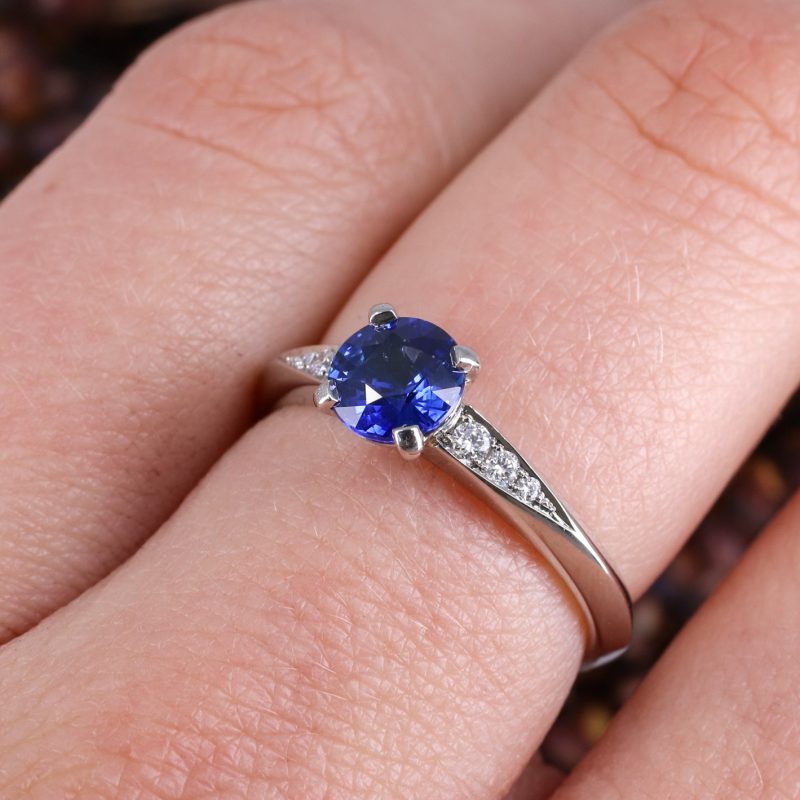 Platinum 1ct blue sapphire coco solitaire ring