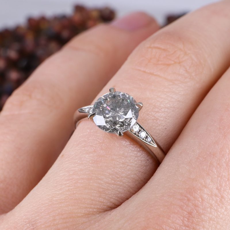 18ct white gold 2.31ct salt and pepper diamond coco solitaire ring