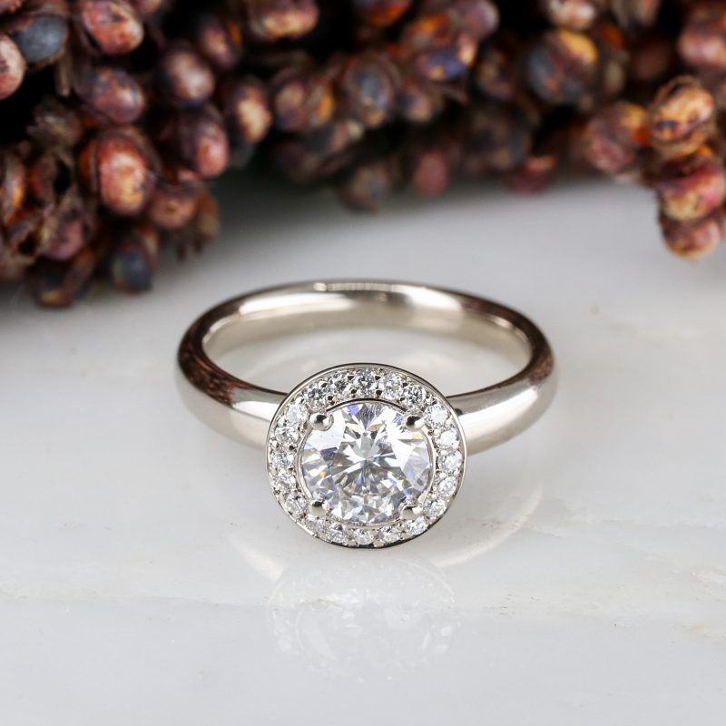 18ct white gold concentric lab grown diamond halo ring