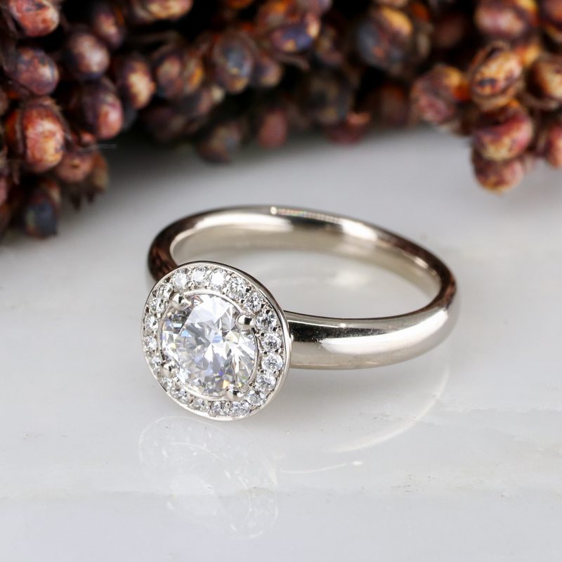 18ct white gold concentric lab grown diamond halo ring