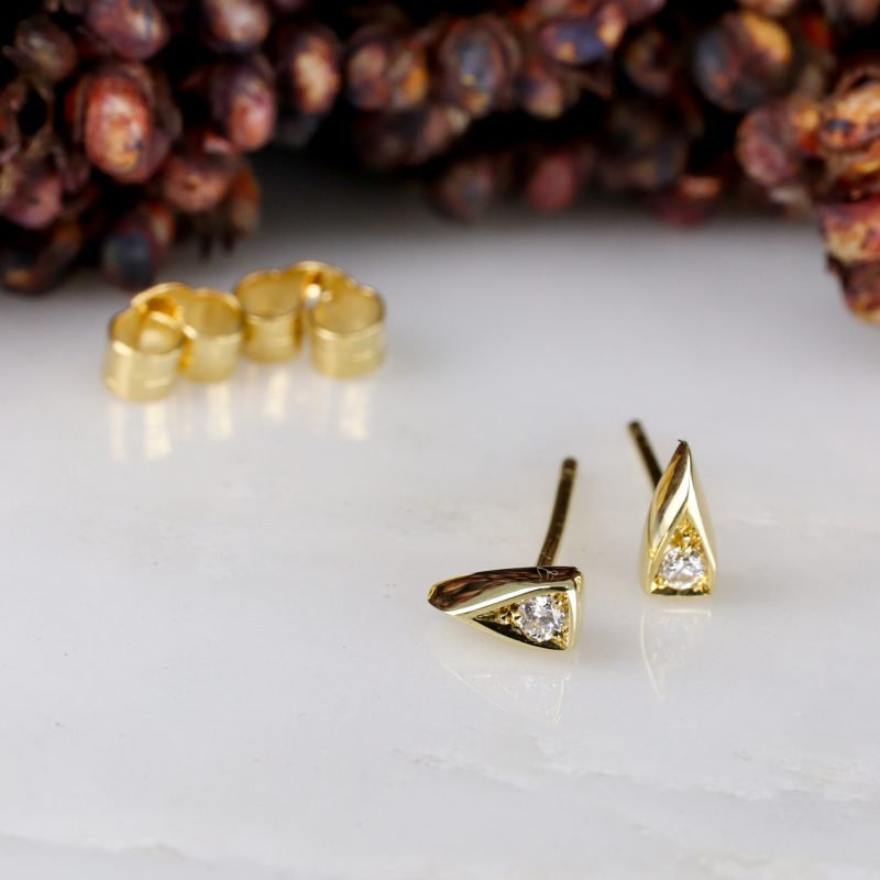 18ct yellow gold diamond set coco earstuds - Baroque Jewellery