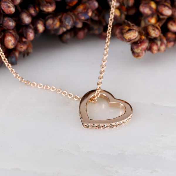 18ct rose gold and cinnamon diamond-set heart pendant