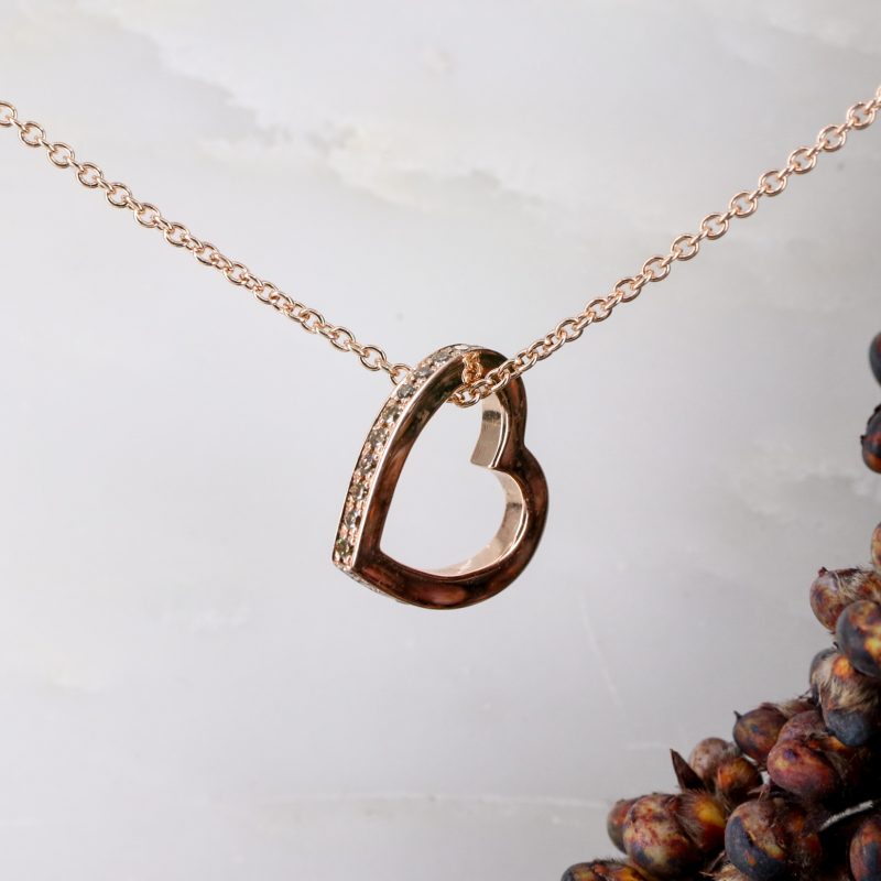 18ct rose gold and cinnamon diamond-set heart pendant
