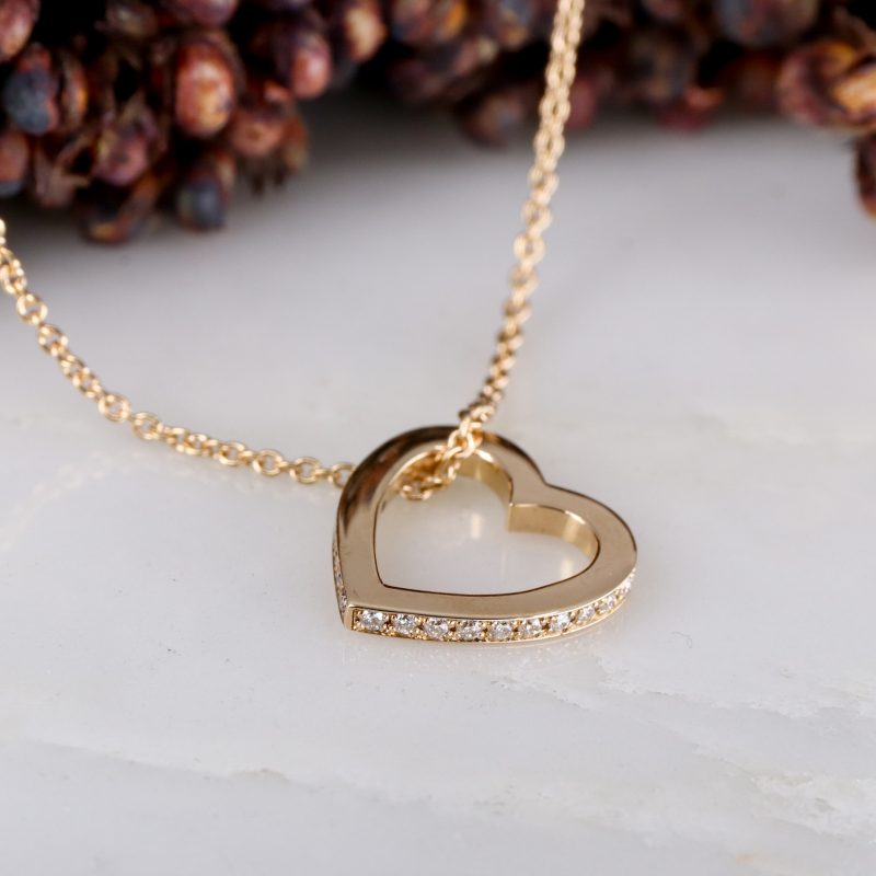 18ct rose gold and white diamond-set heart pendant