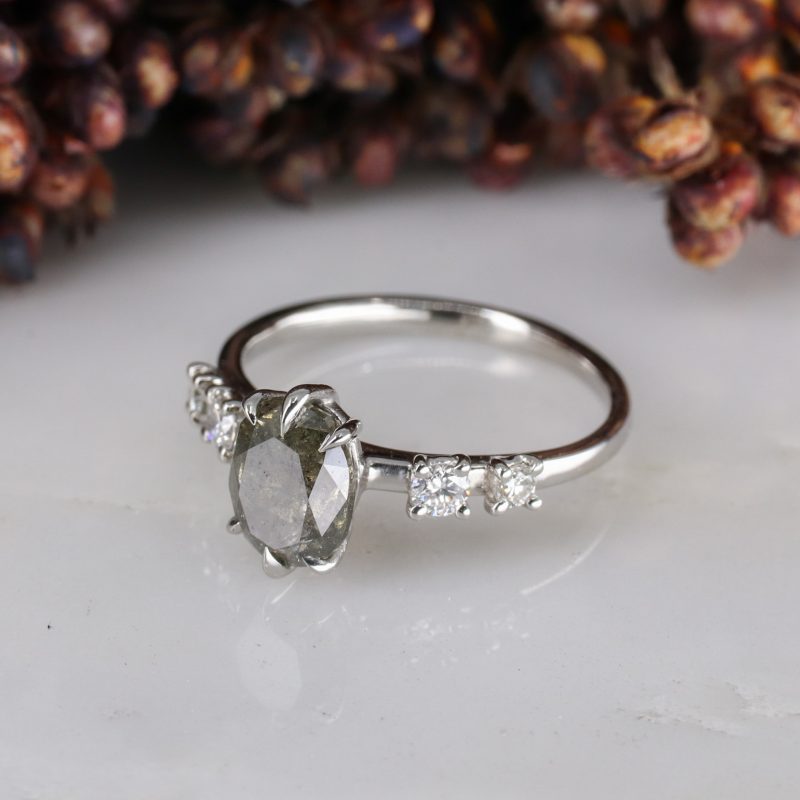 Platinum salt and pepper diamond and white diamond ring