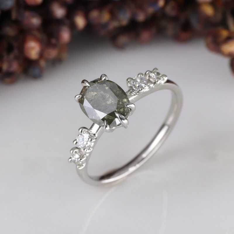 Platinum salt and pepper diamond and white diamond ring