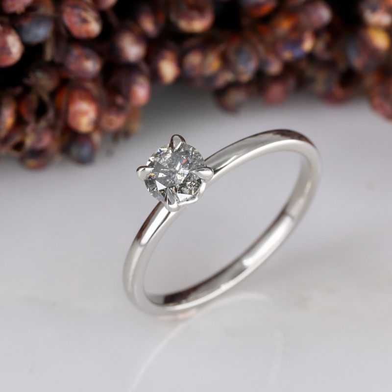 18ct platinum tulip ring with 0.45ct salt and pepper diamond