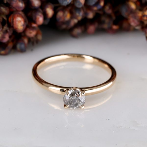 18ct rose gold tulip ring with 0.46ct salt and pepper diamond