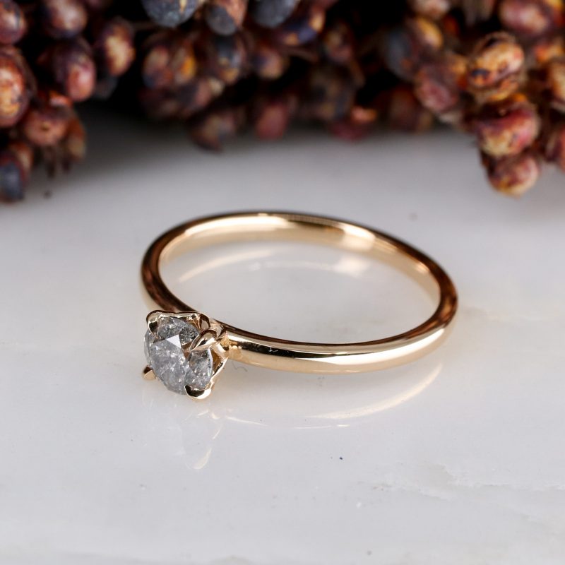 18ct rose gold tulip ring with 0.46ct salt and pepper diamond