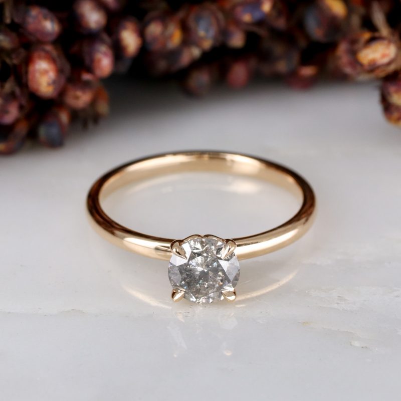 18ct rose gold tulip ring with 0.71ct salt and pepper diamond