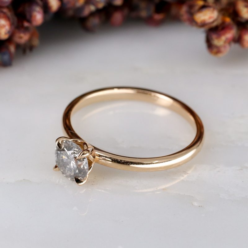 18ct rose gold tulip ring with 0.71ct salt and pepper diamond