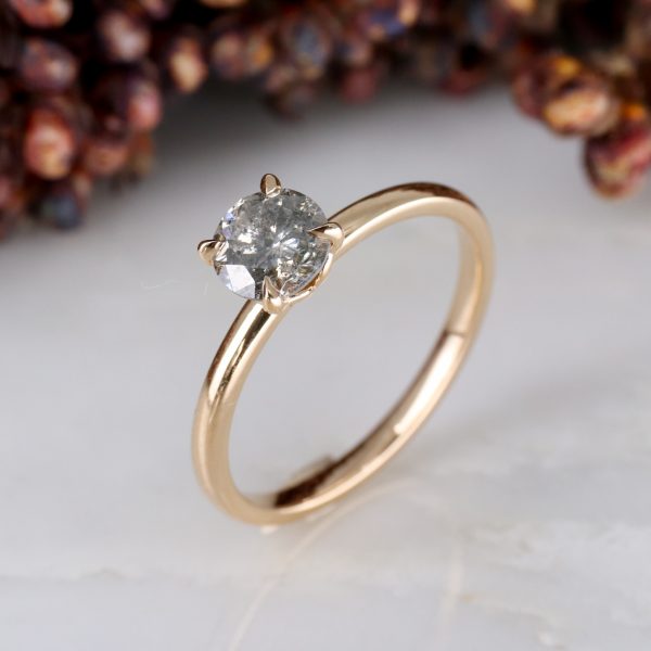 18ct rose gold tulip ring with 0.71ct salt and pepper diamond