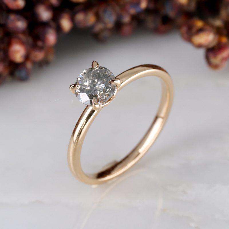 18ct rose gold tulip ring with 0.71ct salt and pepper diamond