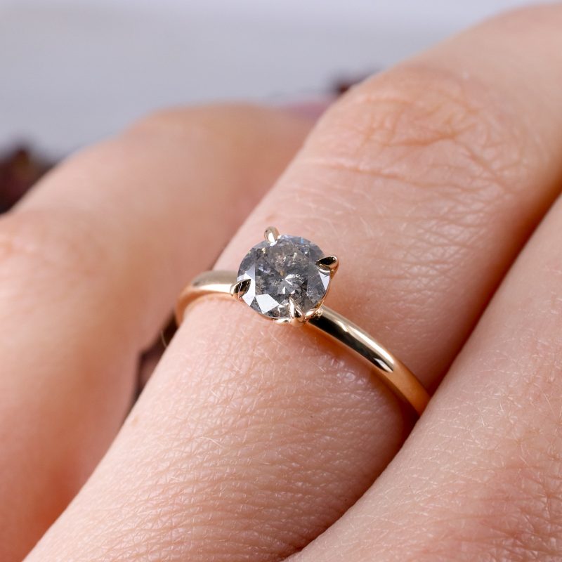 18ct rose gold tulip ring with 0.71ct salt and pepper diamond