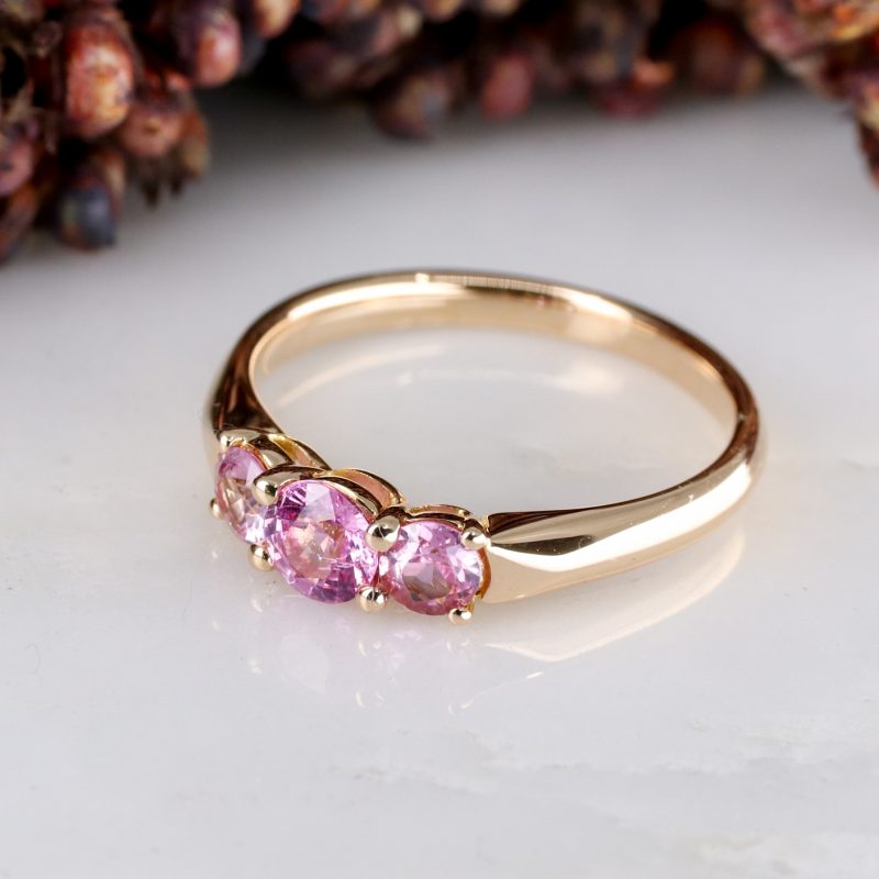 18ct rose gold and pink sapphire coco trilogy ring