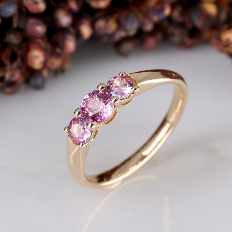 18ct rose gold and pink sapphire coco trilogy ring