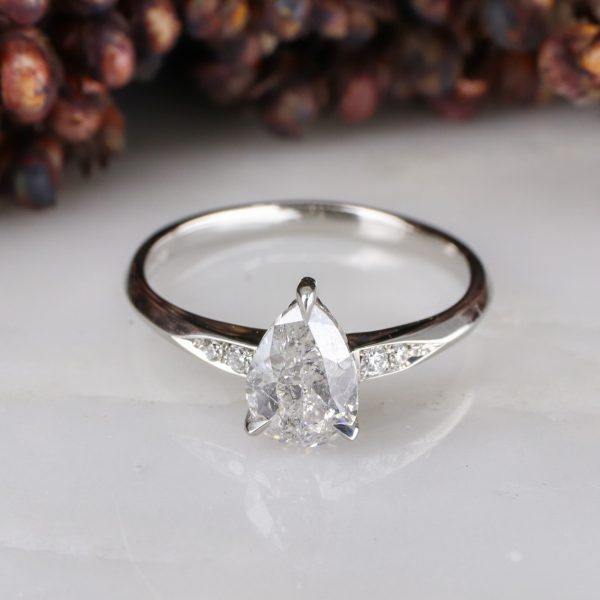 Platinum salt and pepper pear shape diamond mini coco ring