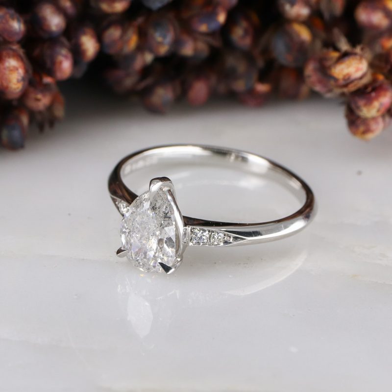 Platinum salt and pepper pear shape diamond mini coco ring