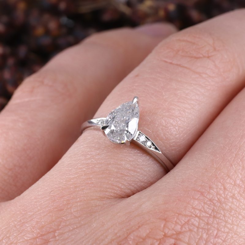 Platinum salt and pepper pear shape diamond mini coco ring