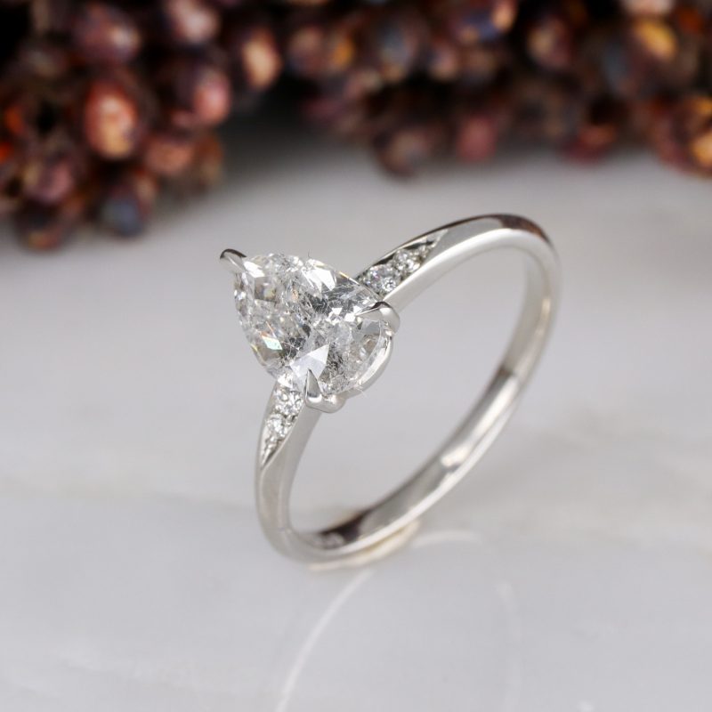 Platinum salt and pepper pear shape diamond mini coco ring