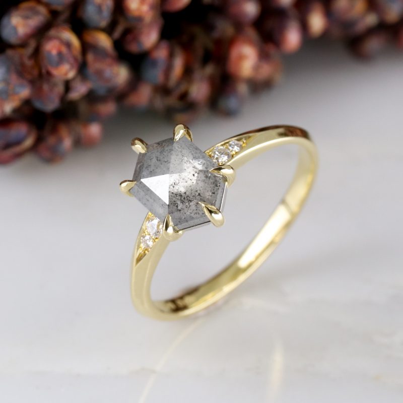 18ct yellow gold salt and pepper hexagon diamond mini coco ring