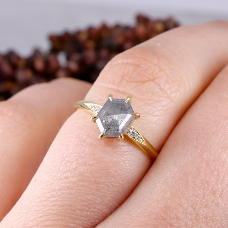 18ct yellow gold salt and pepper hexagon diamond mini coco ring