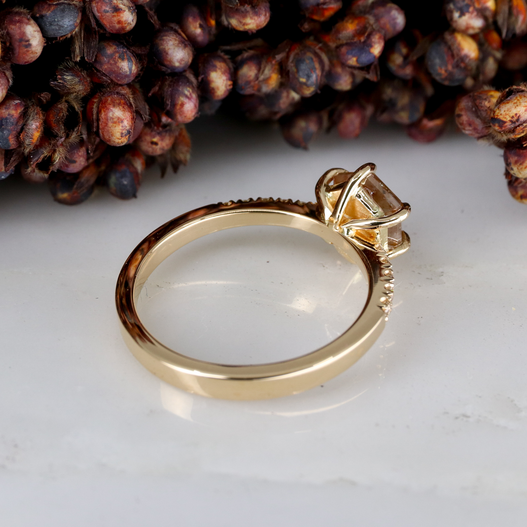 18ct rose gold cayenne salt and pepper hexagon diamond rise ring with ...