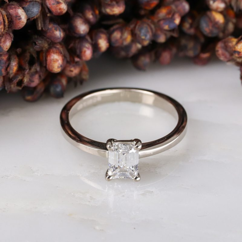 18ct white gold emerald cut lab grown diamond rise ring