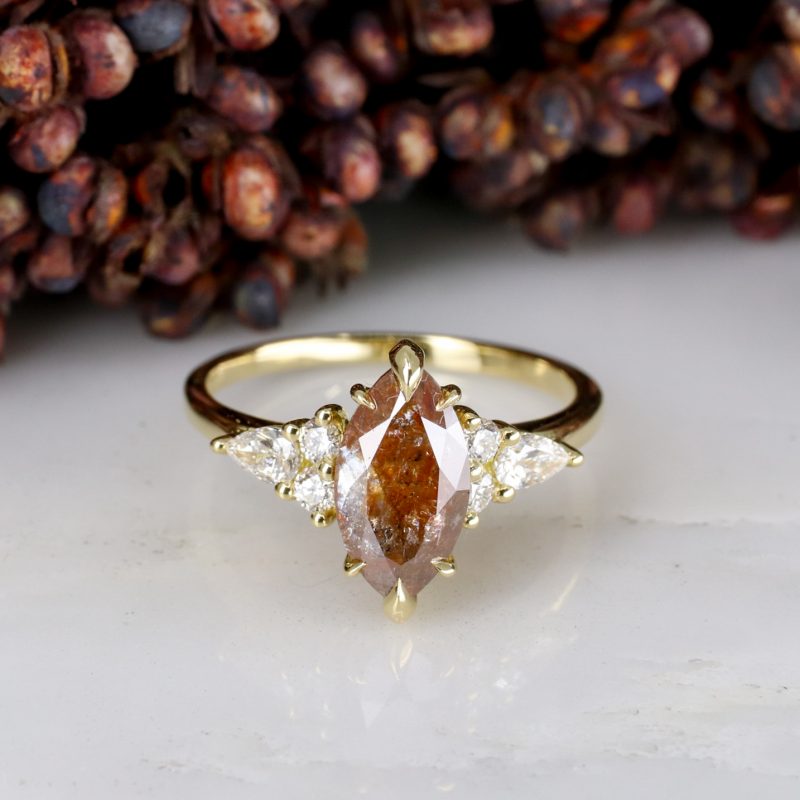 18ct yellow gold cayenne salt and pepper marquise and white diamond ring