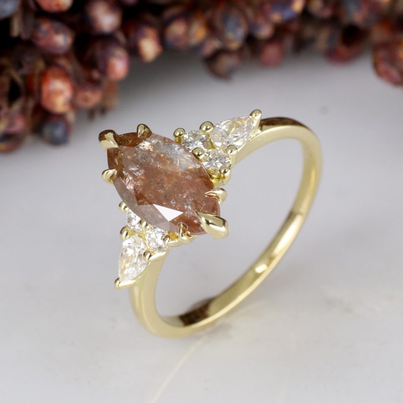 18ct yellow gold cayenne salt and pepper marquise and white diamond ring