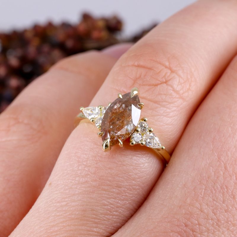 18ct yellow gold cayenne salt and pepper marquise and white diamond ring