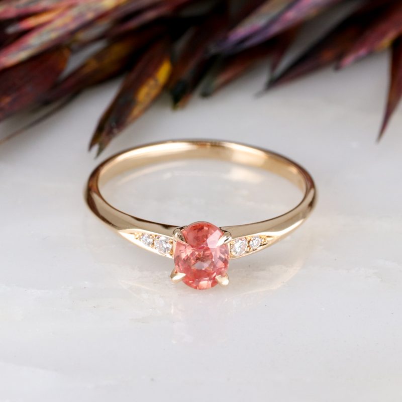 18ct rose gold oval peach padparadscha sapphire mini coco ring