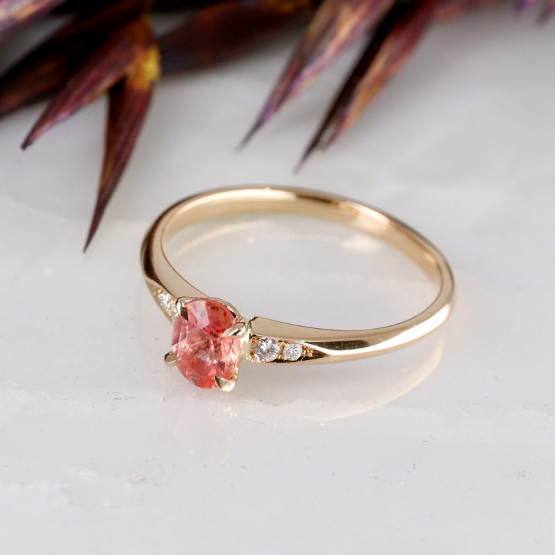 18ct rose gold oval peach padparadscha sapphire mini coco ring