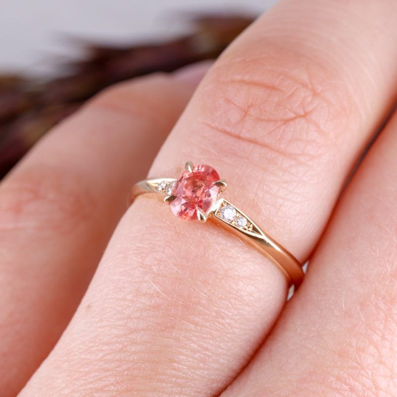 18ct rose gold oval peach padparadscha sapphire mini coco ring