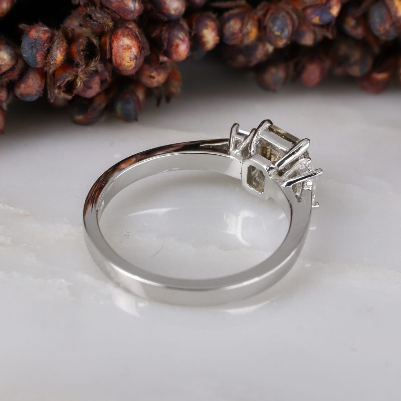 Platinum radiant cut champagne diamond and white diamond deco ring