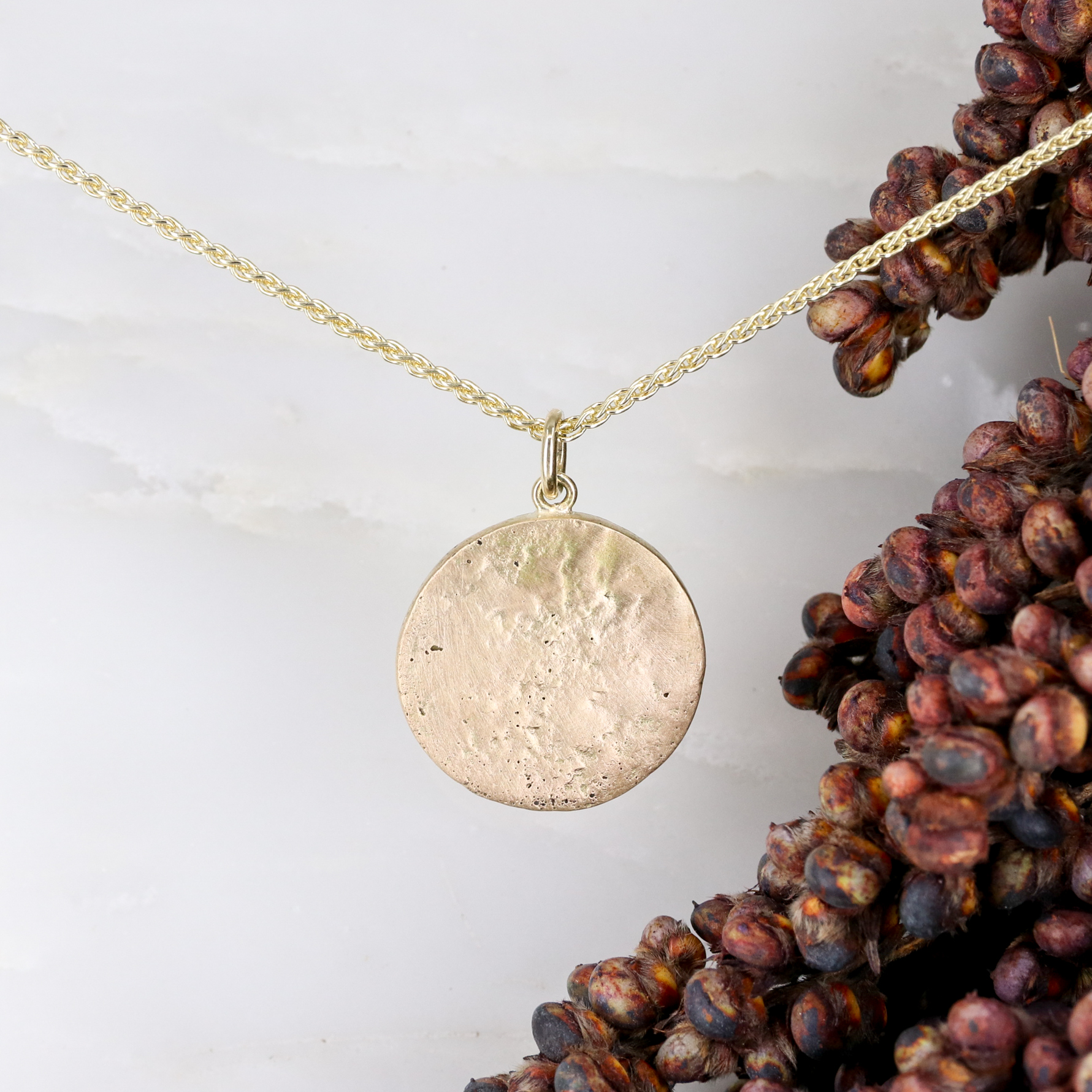 gold disc necklace with 3 letters and chain | west4thstudio